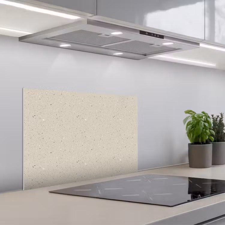 Lichtbeige - Terrazzo - Grijs keuken achterwand spatscherm klein 900 -3d_schuin