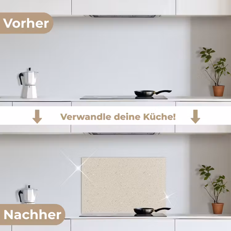 Lichtbeige - Terrazzo - Grijs keuken achterwand spatscherm klein 900 -voor_na_DE