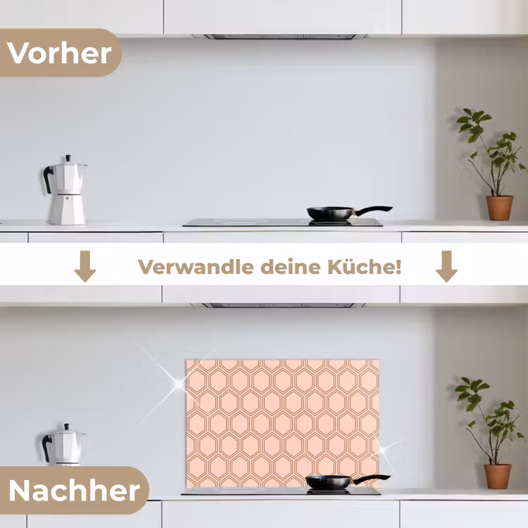 Lichtroze - Patroon - Symmetrisch keuken achterwand spatscherm klein 900 -voor_na_DE