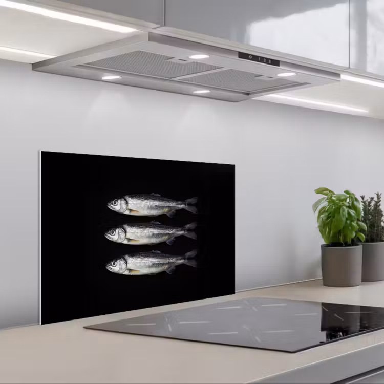 Haring - Vissen - Zwart keuken achterwand spatscherm klein -3d_schuin