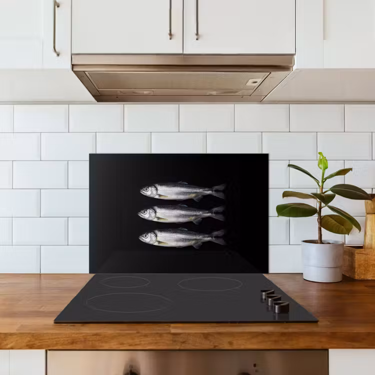 Haring - Vissen - Zwart keuken achterwand spatscherm klein -sfeer2
