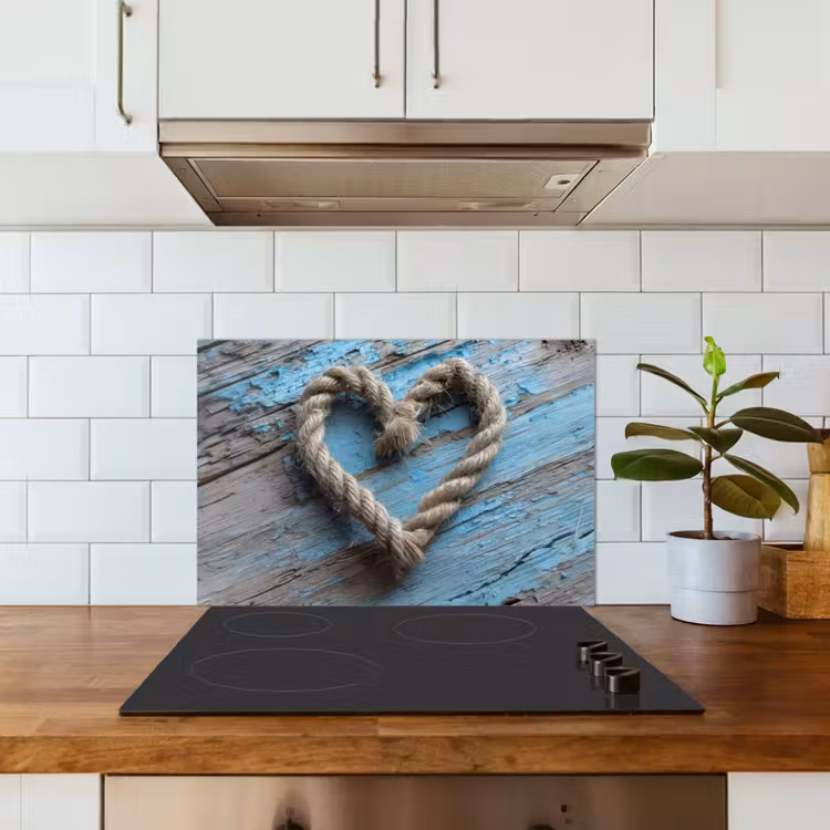 Hart - Touw - Hout - Rustiek keuken achterwand spatscherm klein -sfeer2