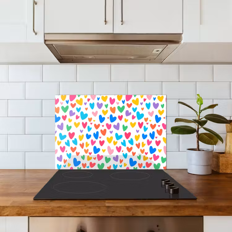 Hartjes - Kleurrijk - Patroon - Levendig keuken achterwand spatscherm klein -sfeer2