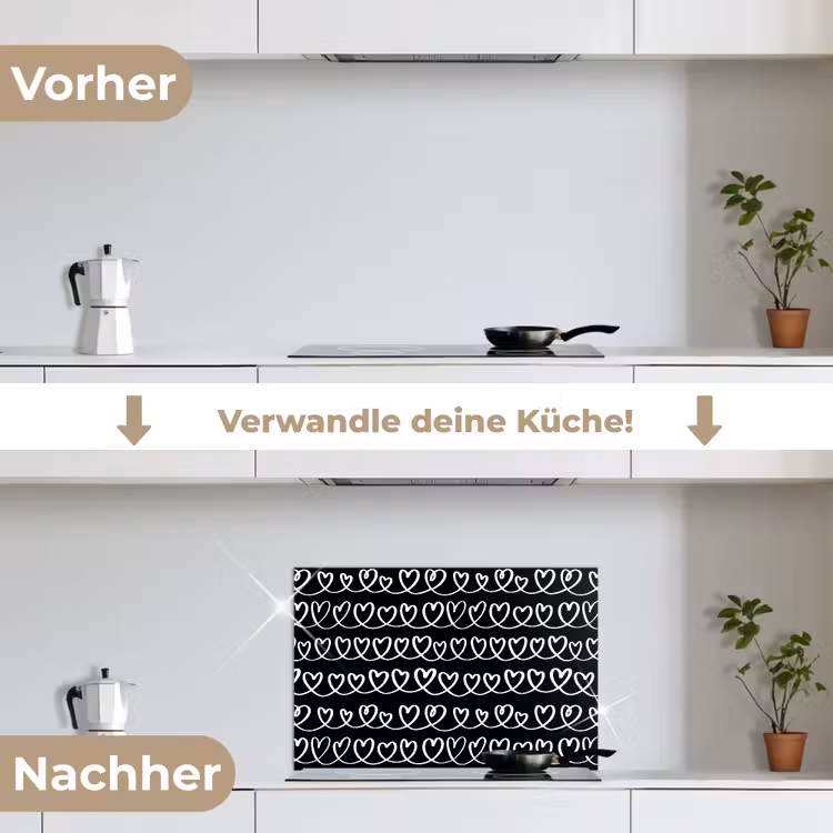 Harten - Verweven - Zwart - Wit keuken achterwand spatscherm klein 900 -voor_na_DE