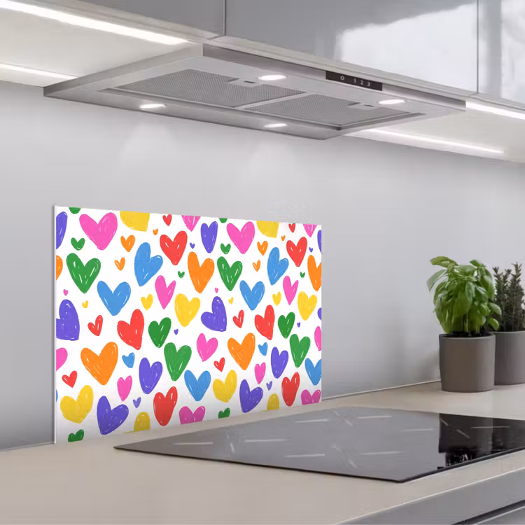 Hartjes - Patroon - Kleurrijk keuken achterwand spatscherm klein -3d_schuin