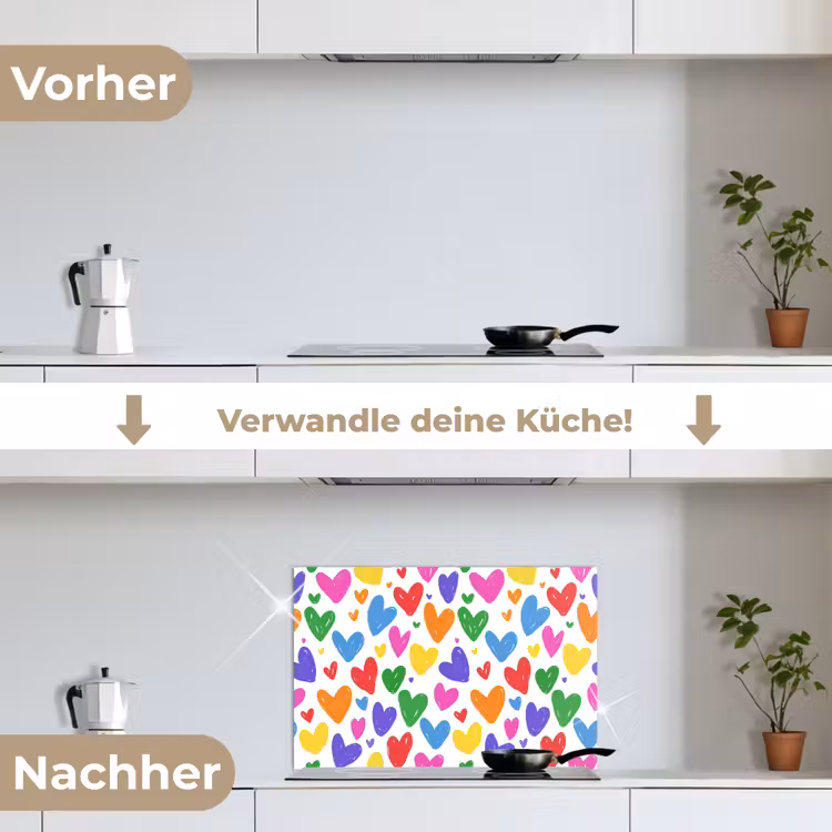Hartjes - Patroon - Kleurrijk keuken achterwand spatscherm klein -voor_na_DE