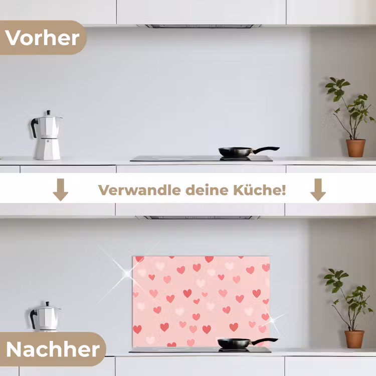 Hartjes - Patroon - Roze keuken achterwand spatscherm klein -voor_na_DE