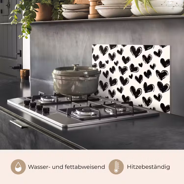 Hartjes - Patroon - Zwart keuken achterwand spatscherm klein 900 -usp_DE