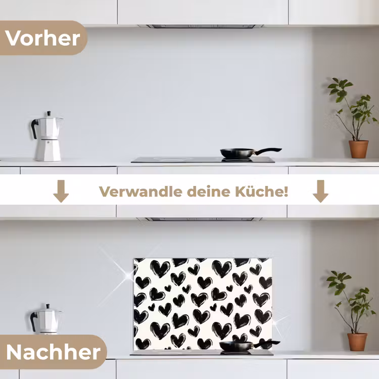 Hartjes - Patroon - Zwart keuken achterwand spatscherm klein 900 -voor_na_DE