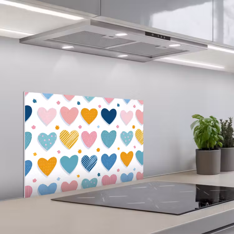 Hartjes - Pastel - Patroon keuken achterwand spatscherm klein -3d_schuin