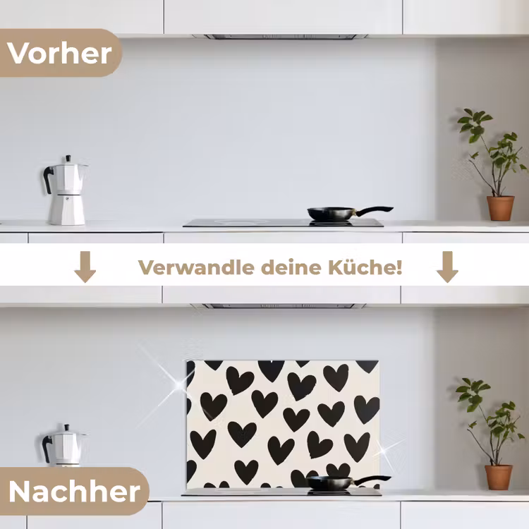 Hartjes - Zwart - Beige keuken achterwand spatscherm klein -voor_na_DE