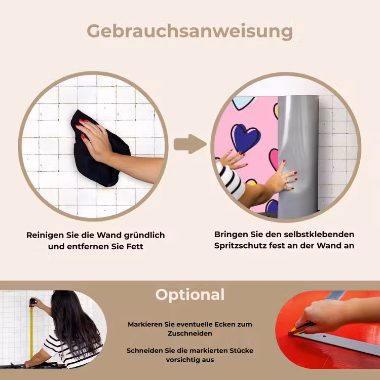 Hartjes - Valentijn - Patroon - Kleurrijk keuken achterwand spatscherm klein -gebruiksaanwijzing_DE