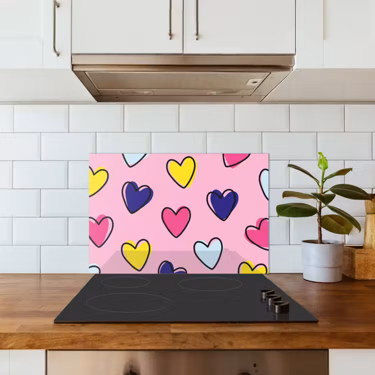 Hartjes - Valentijn - Patroon - Kleurrijk keuken achterwand spatscherm klein -sfeer2