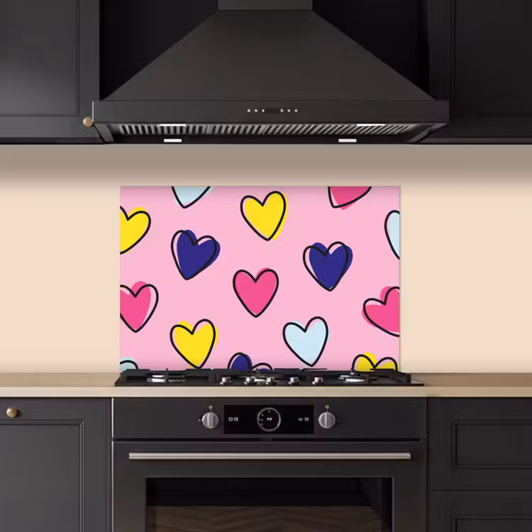 Hartjes - Valentijn - Patroon - Kleurrijk keuken achterwand spatscherm klein -sfeer1