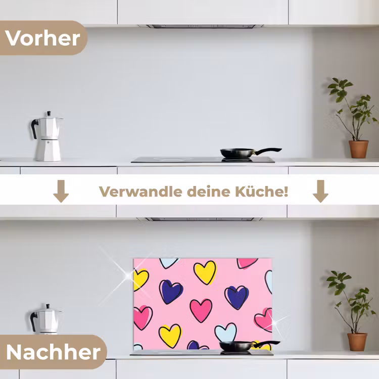 Hartjes - Valentijn - Patroon - Kleurrijk keuken achterwand spatscherm klein -voor_na_DE