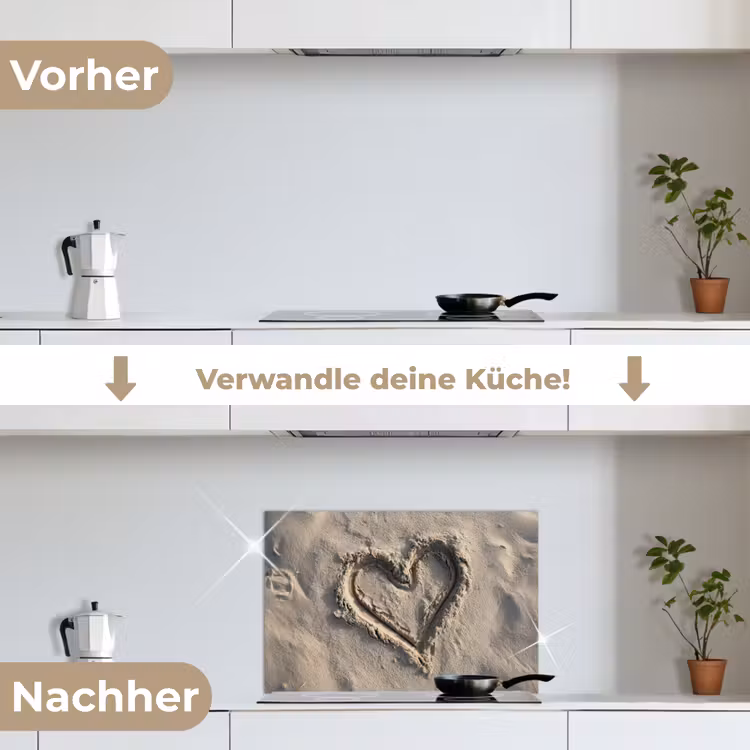 Hartvorm - Getekend - Beige - Zand keuken achterwand spatscherm klein -voor_na_DE