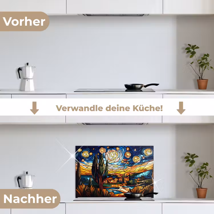 Hemel - Sterren - Mozaïek - Huizen keuken achterwand spatscherm klein -voor_na_DE