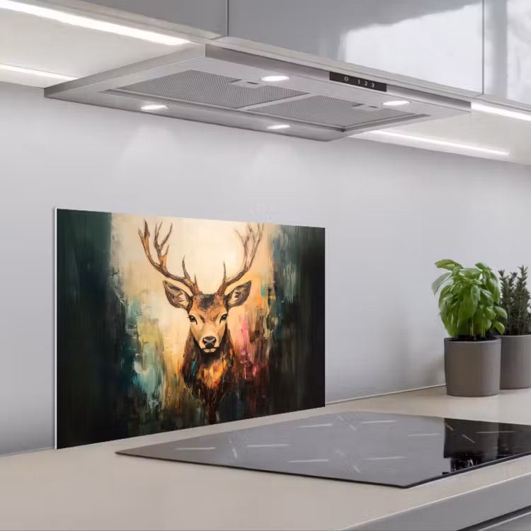 Hert - Geverfd - Gewei - Bruin keuken achterwand spatscherm klein -3d_schuin