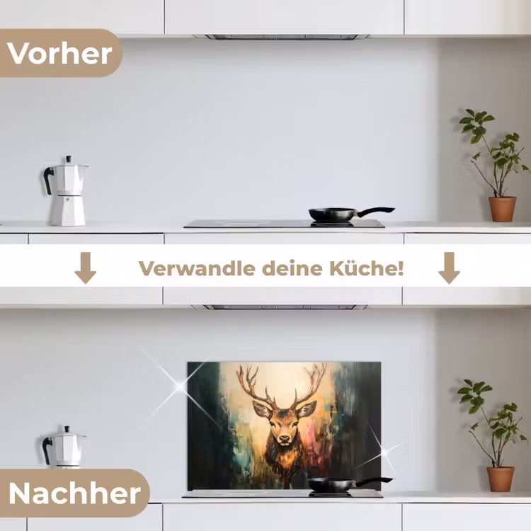 Hert - Geverfd - Gewei - Bruin keuken achterwand spatscherm klein -voor_na_DE