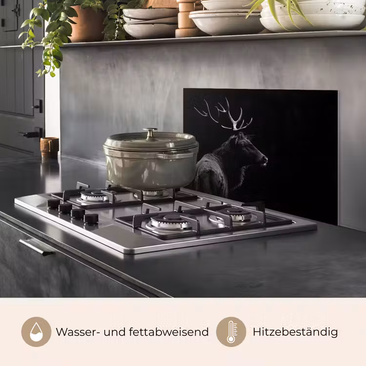 Hert - Zwart - Portret - Gewei - Dieren keuken achterwand spatscherm klein -usp_DE