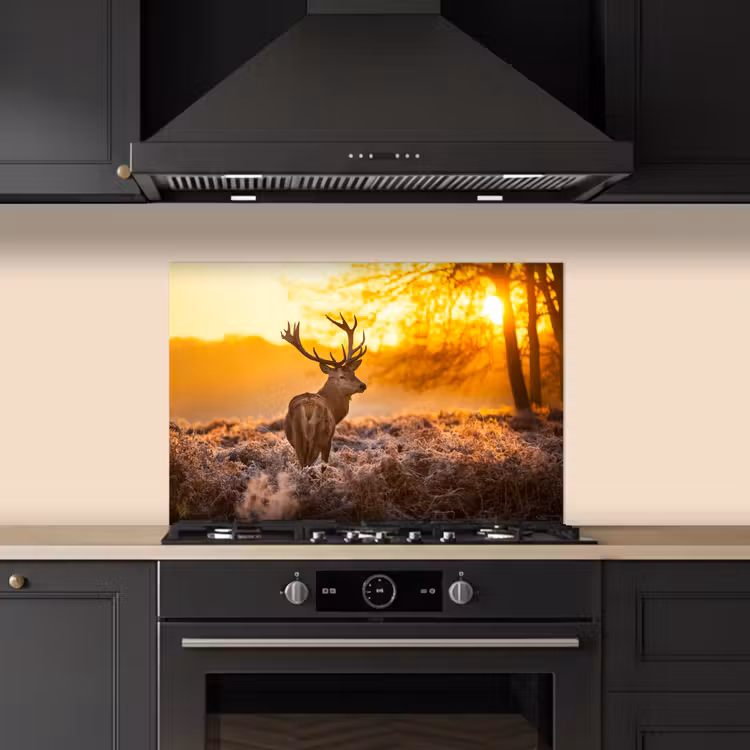 Hert - Dieren - Zonsondergang - Winter - Heide - Natuur keuken achterwand spatscherm klein -sfeer1
