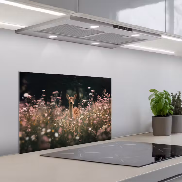 Hert - Wilde bloemen - Bos keuken achterwand spatscherm klein -3d_schuin