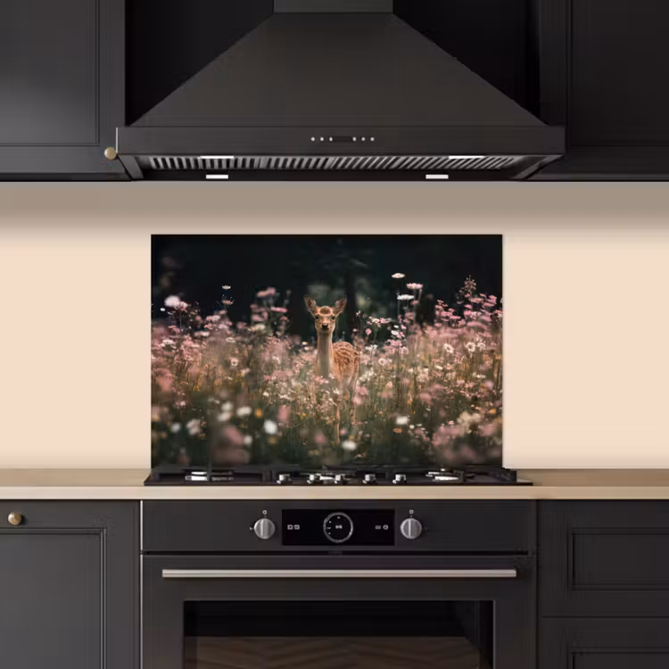 Hert - Wilde bloemen - Bos keuken achterwand spatscherm klein -sfeer1