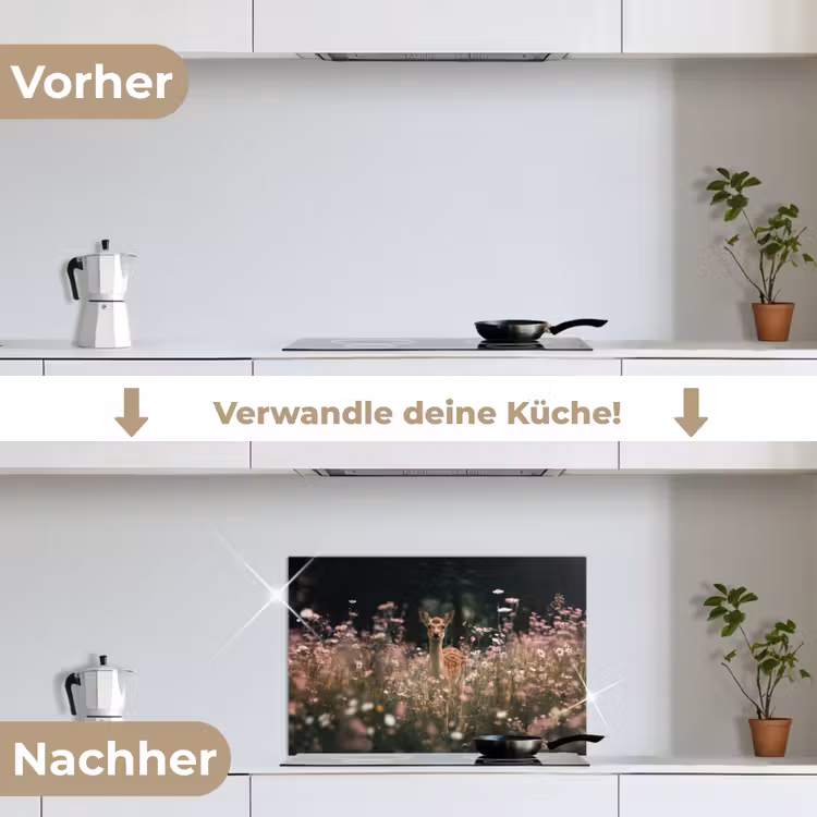 Hert - Wilde bloemen - Bos keuken achterwand spatscherm klein -voor_na_DE