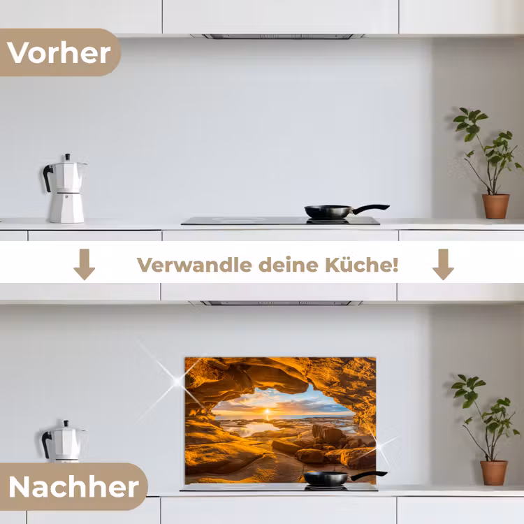 Grot - Zee - Horizon - Zonsondergang keuken achterwand spatscherm klein -voor_na_DE