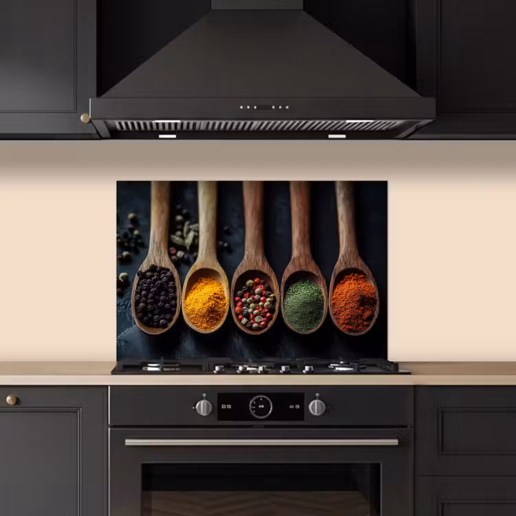 Houten - Lepels - Specerijen - Kruiden keuken achterwand spatscherm klein -sfeer1