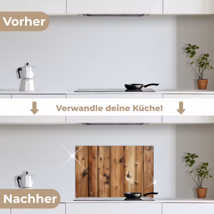 Hout - Planken - Bruin keuken achterwand spatscherm klein -voor_na_DE