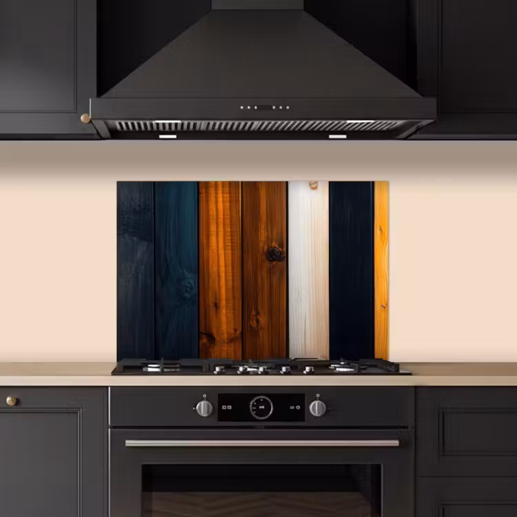 Hout - Planken - Donker - Warm keuken achterwand spatscherm klein -sfeer1