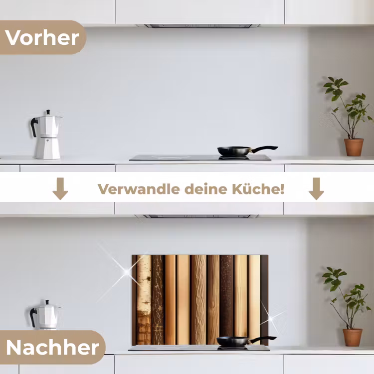 Hout - Planken - Natuurlijk keuken achterwand spatscherm klein -voor_na_DE