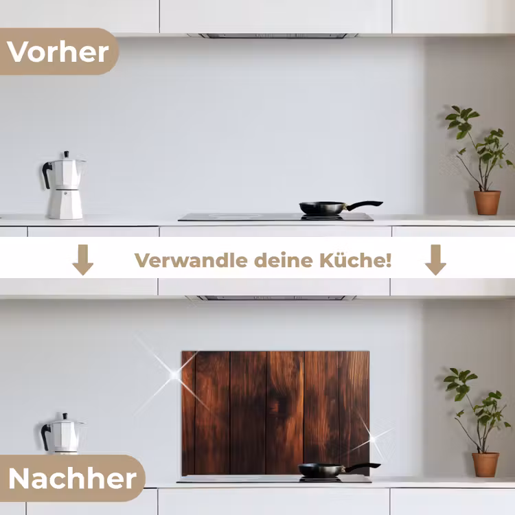 Hout - Planken - Vintage - Donkerbruin keuken achterwand spatscherm klein -voor_na_DE