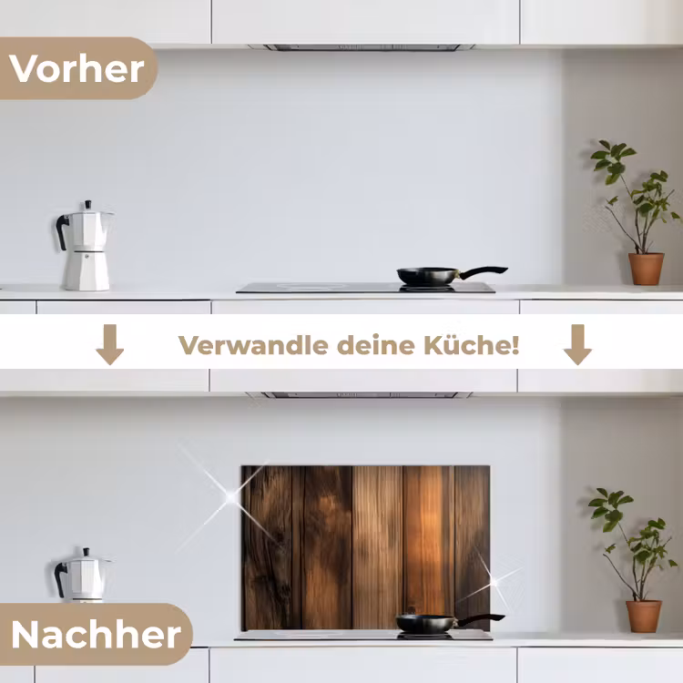 Hout - Rustiek - Donkere Planken keuken achterwand spatscherm klein -voor_na_DE