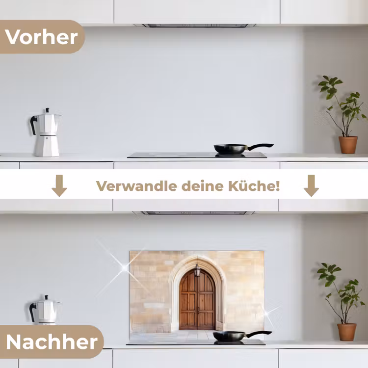 Houten - Deur - Lantaarn keuken achterwand spatscherm klein -voor_na_DE