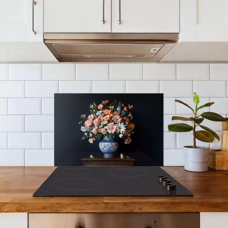 Hout - Vaas - Kleuren - Bloemen keuken achterwand spatscherm klein -sfeer2
