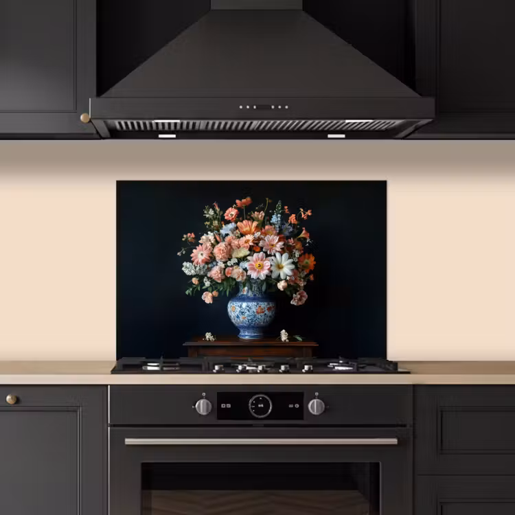 Hout - Vaas - Kleuren - Bloemen keuken achterwand spatscherm klein -sfeer1