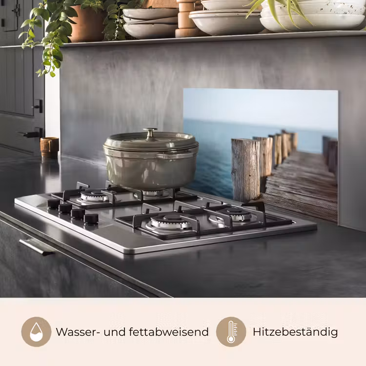 Houten steiger - Helderblauwe lucht keuken achterwand spatscherm klein -usp_DE