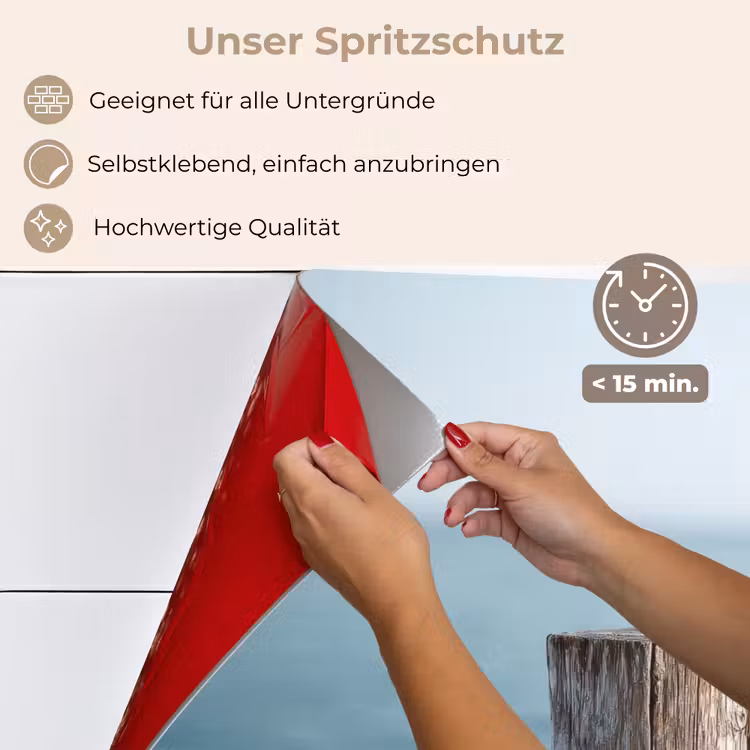 Houten steiger - Helderblauwe lucht keuken achterwand spatscherm klein -spatscherm_DE