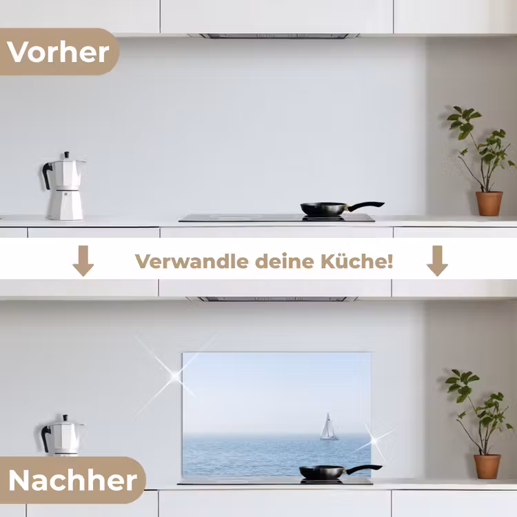 Horizon - Zeilboot - Zee keuken achterwand spatscherm klein -voor_na_DE