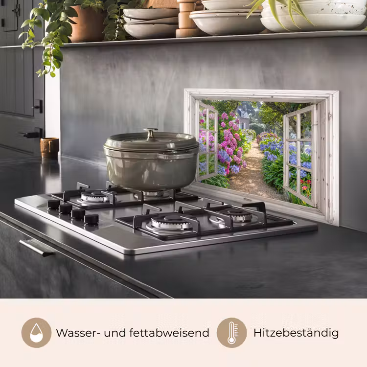 Hortensia - Doorkijk - Bloemen - Zomer - Paars - Pad keuken achterwand spatscherm klein -usp_DE
