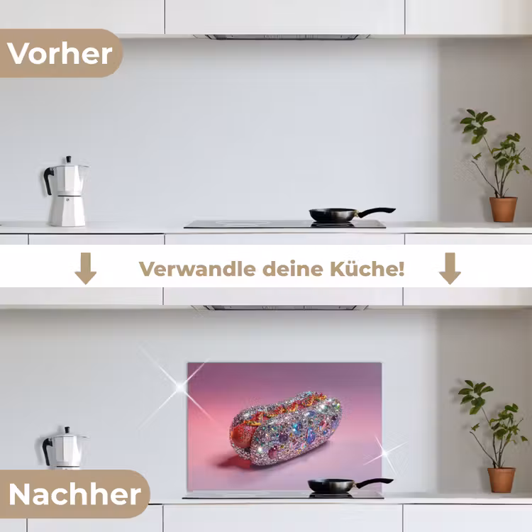 Hotdog - Steentjes - Glitters - Paars keuken achterwand spatscherm klein -voor_na_DE