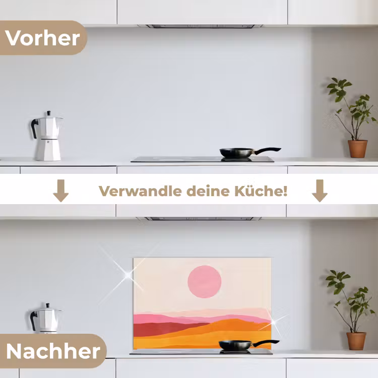 Heuvels - Oranje - Zon - Abstract keuken achterwand spatscherm klein -voor_na_DE