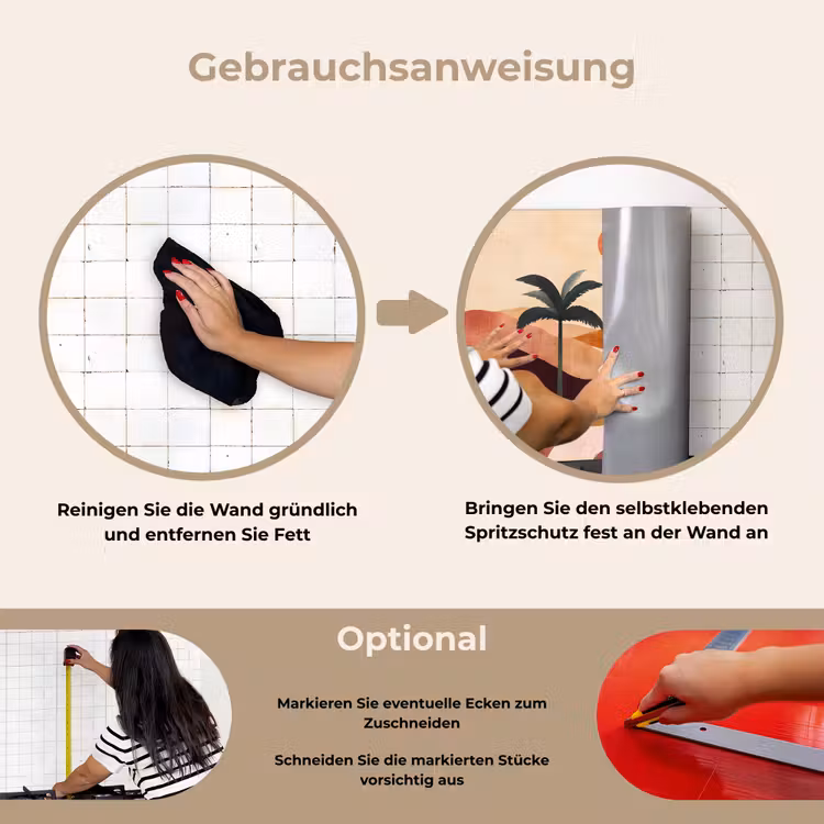Heuvels - Palmbomen - Abstract keuken achterwand spatscherm klein -gebruiksaanwijzing_DE