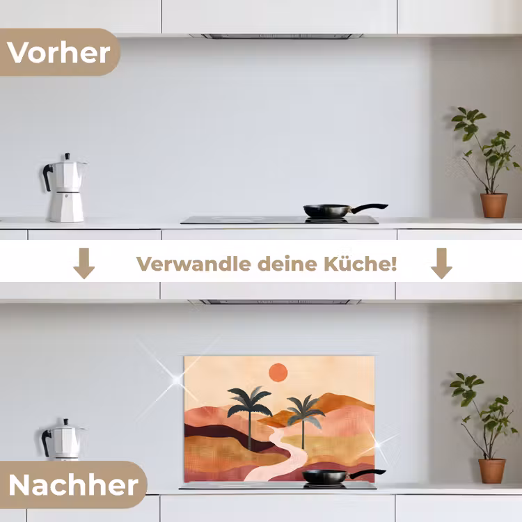 Heuvels - Palmbomen - Abstract keuken achterwand spatscherm klein -voor_na_DE