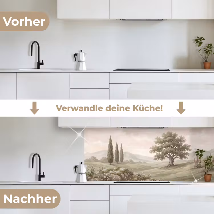 Heuvellandschap - Bomen - Natuur - Groen keuken achterwand 2 middel -voor-na_DE