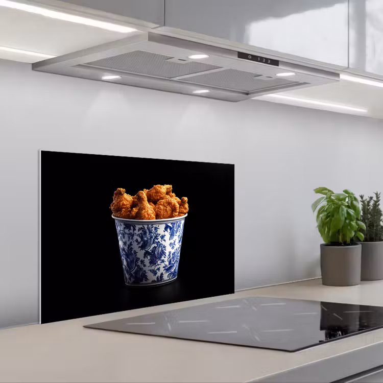 Kip - Bucket - Delfts blauw - Lekker keuken achterwand spatscherm klein -3d_schuin