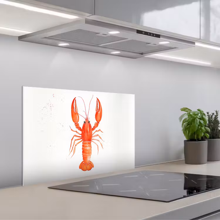 Kreeft - Waterverf - Aquarel - Oranje keuken achterwand spatscherm klein -3d_schuin