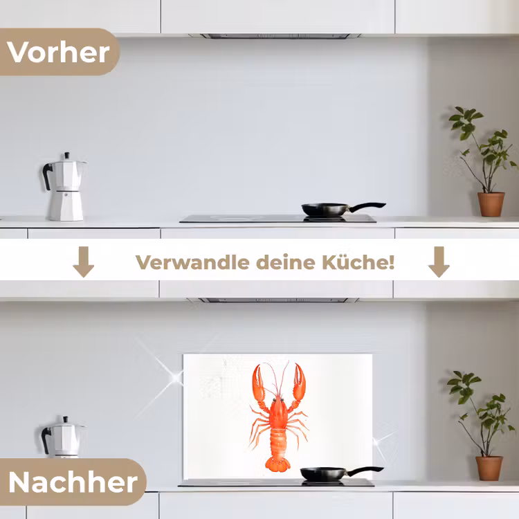 Kreeft - Waterverf - Aquarel - Oranje keuken achterwand spatscherm klein -voor_na_DE